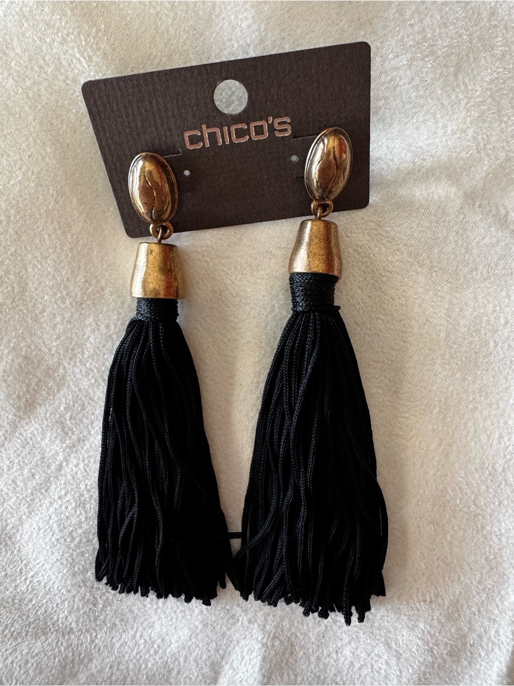 Chico’s Black Long Tassel Earrings NWT - Picture 4 of 6